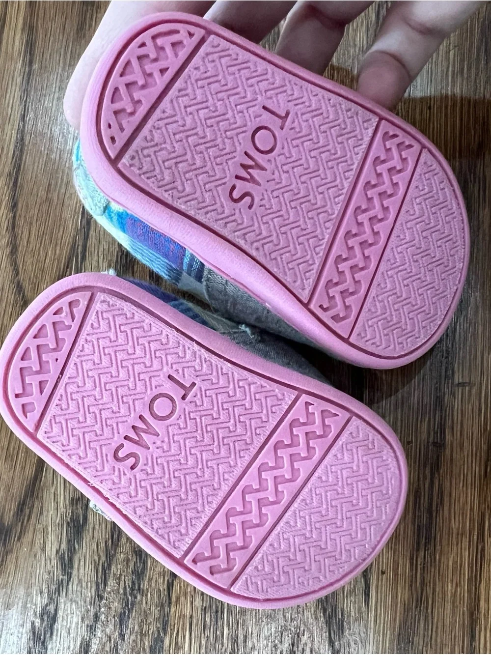 Toms Baby Slip-On Shoes in Natural and Pink with Multicolor Plaid Accent
